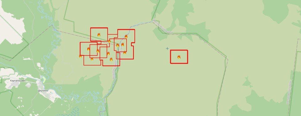     За сутки на онлайн-карте лесных пожаров в Рязанской области количество термоточек уменьшилось. Фото: скриншот с сервиса «Карта пожаров».