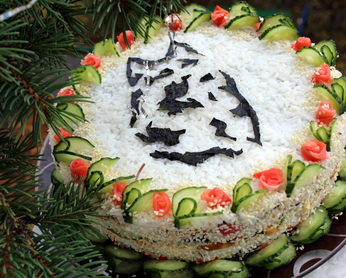 Салат "Суши-торт с креветками" - пошаговый рецепт с фото.