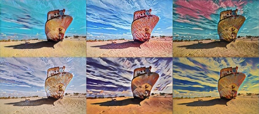 Ржавеющий на обмелевшем дне в песках корабль, обработка Prizma