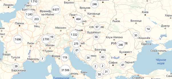 Карта количества зараженных в Европе на 18 марта