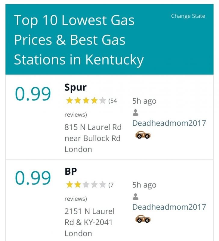Цены на бензин в штате Кентукки сейчас