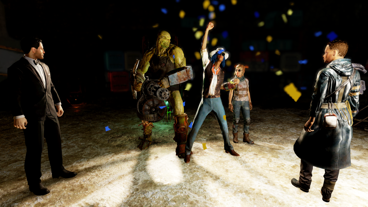 Fallout 76: перед  входом в убежище 79 с командой рейдеров