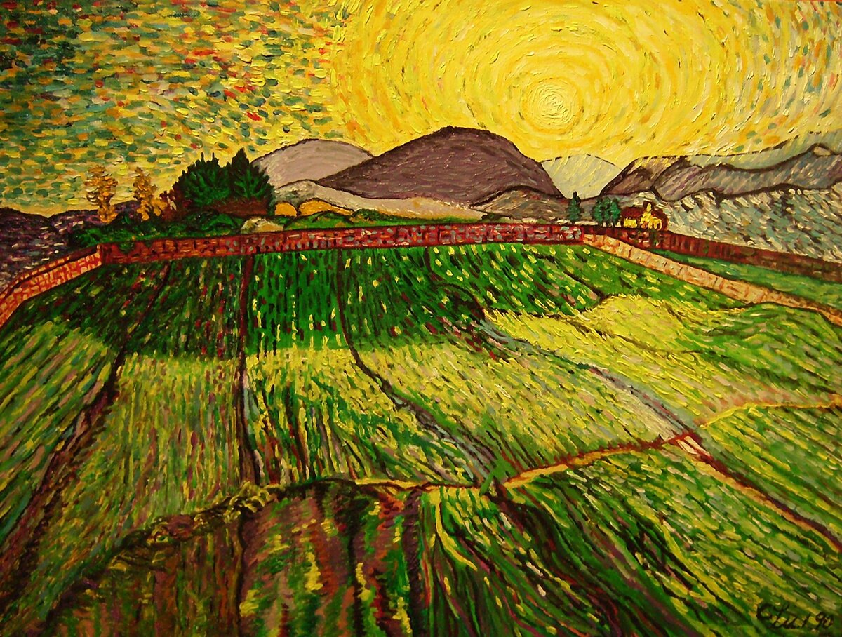Ван Гог. Пшеничное поле с восходящим солнцем. Источник: i.pinimg.com