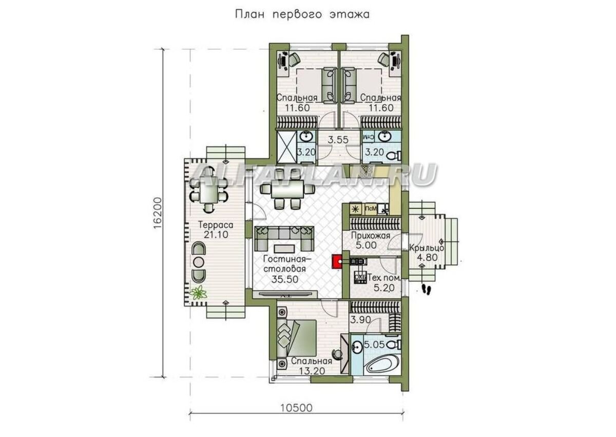 Проект одноэтажного дома 1022А «Каппа», 82м2, 2 спальни | Популярные  проекты домов Альфаплан | Дзен