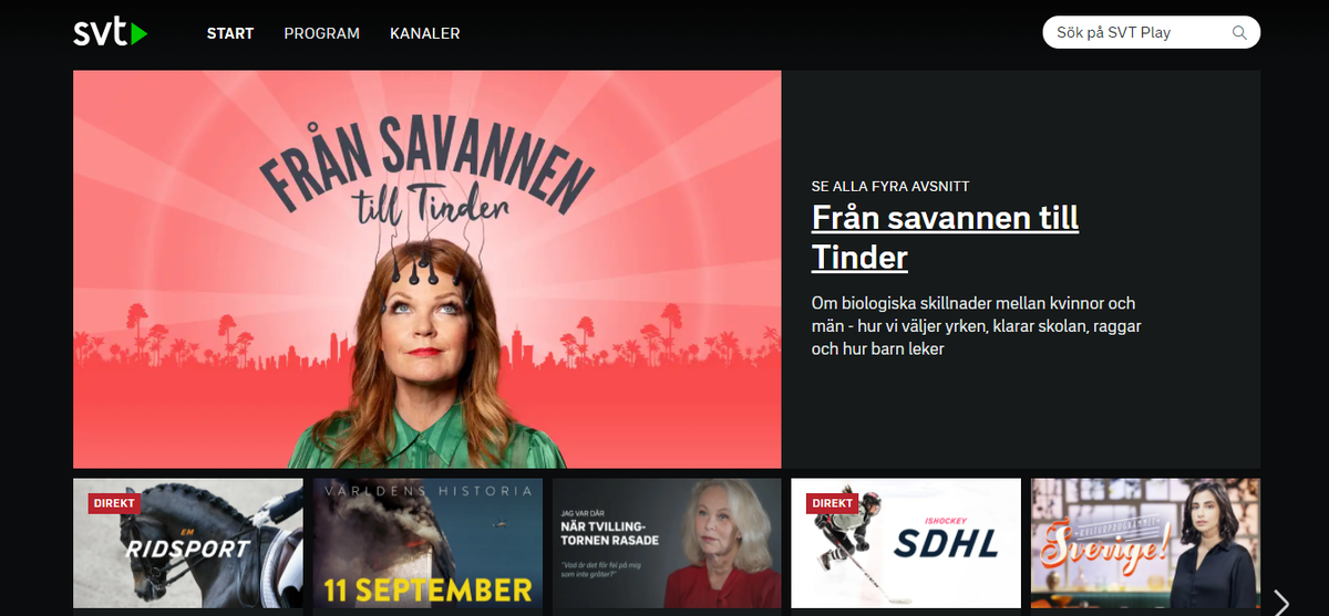 Главная страница шведского телевидения.