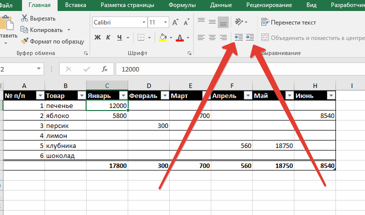 Увеличение и уменьшение отступа в ячейке Excel