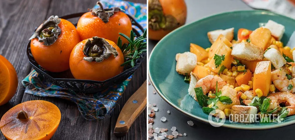 Салат с хурмой и креветками 