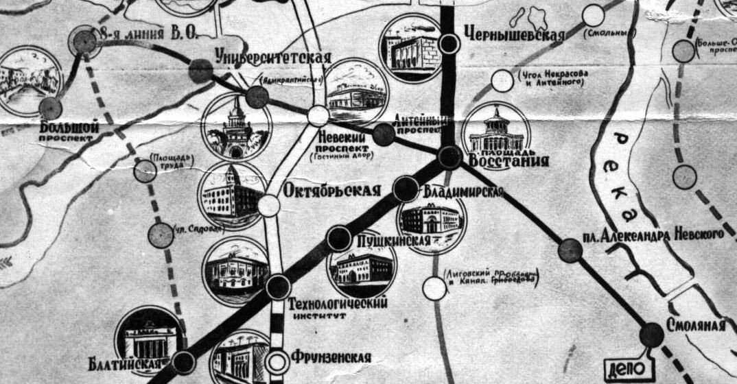 Схема невско василеостровской линии петербургского метрополитена с 1984 года по 2018 год
