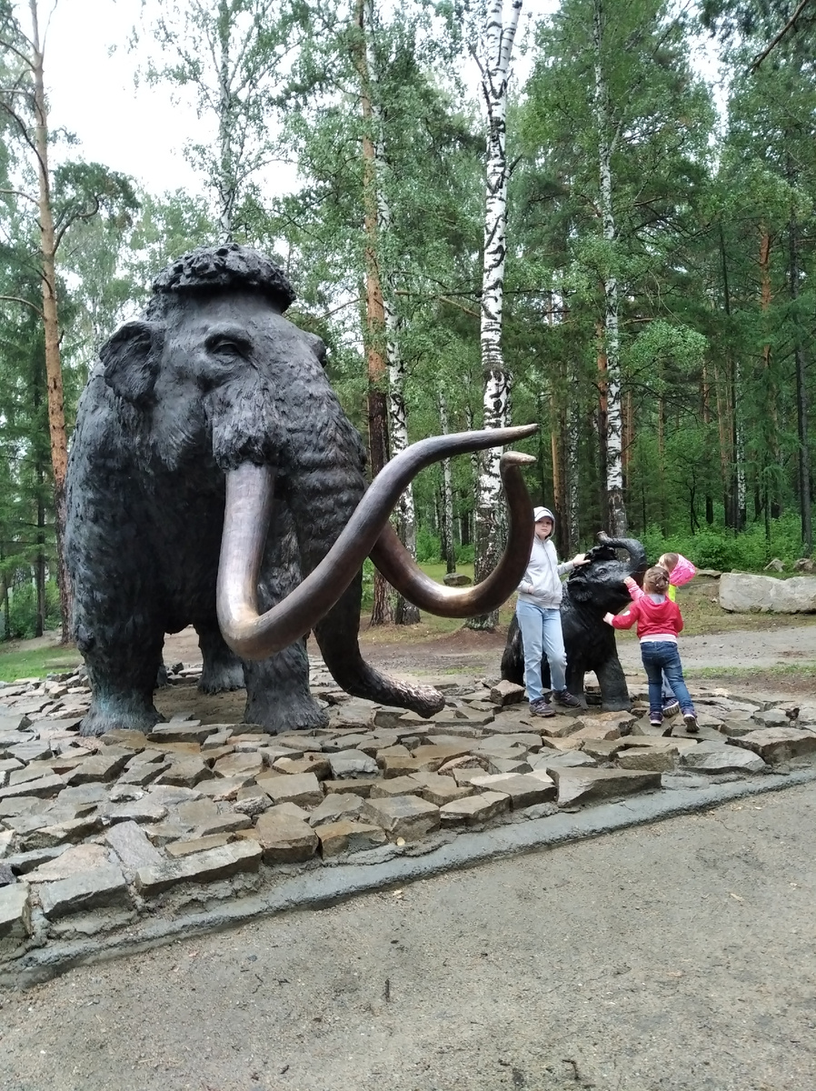 Тот самый Мамон и мамонтенок. Девчата долго их изучали) И дождь не помеха