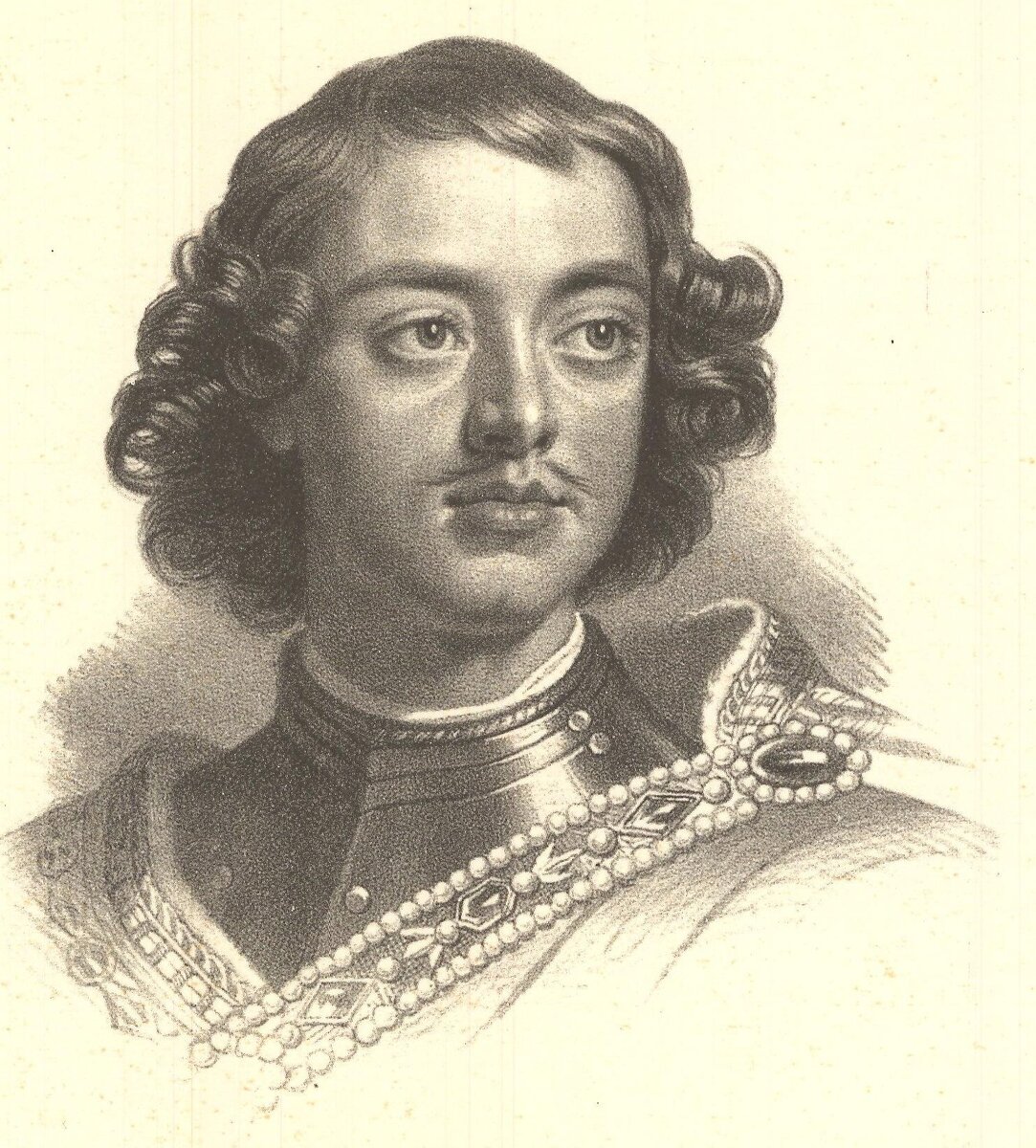  Петр Великий. 1697 г. Гравюра с портрета С. Г. Кнеллера.