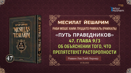 (07.05.) Месилат Йешарим | Урок 47 | Глава 9/3 | Об объяснении того, что препятствует расторопности | Рабби Лев Лернер