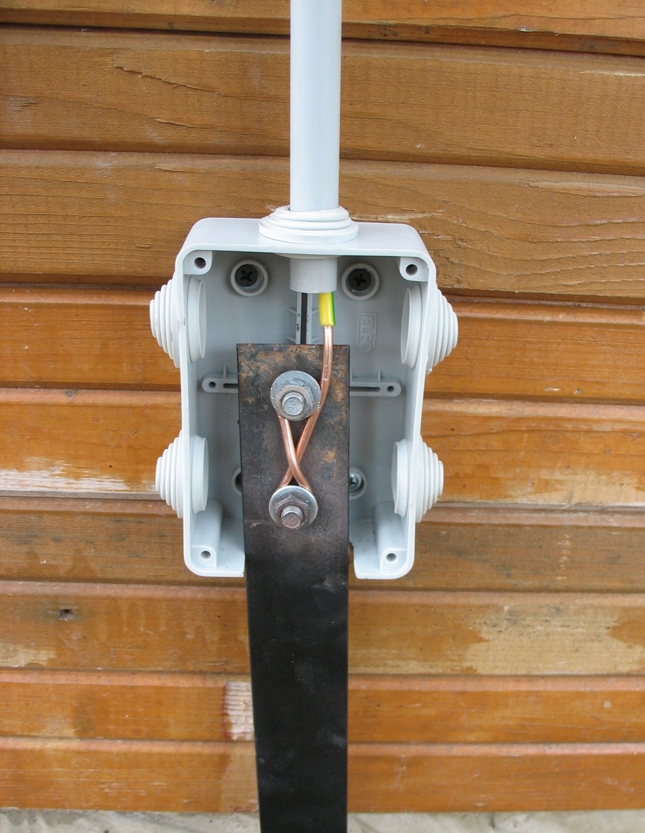 Коробка, в которой соединяется полоса контура с заземляющи проводником. Может использоваться для измерения сопротивления заземлителя.