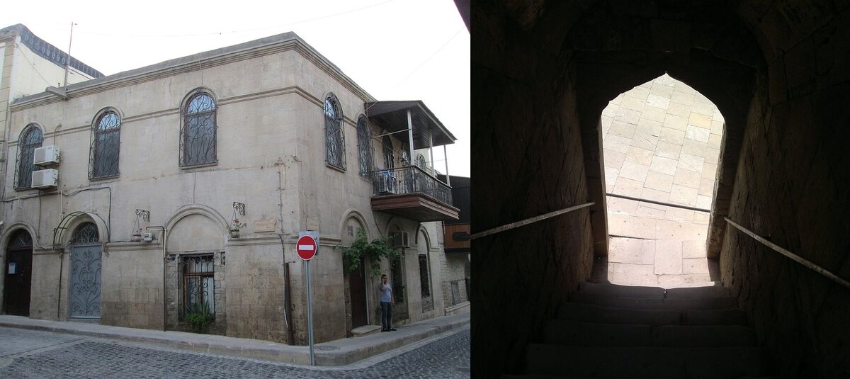 Слева: угол улиц Фирдоуси и Сабира, г. Баку. Справа: проход во дворце Ширваншахов, через который Геша пытался улизнуть от Горбункова.