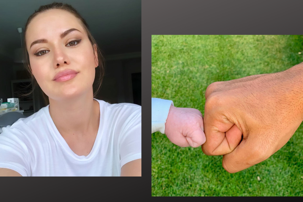 На фото Фахрие Эвджен - кормящая мать и первое фото кулачков сына Карана и папы Бурака, которое любящая мама и жена выложила на своей странице в инстаграм