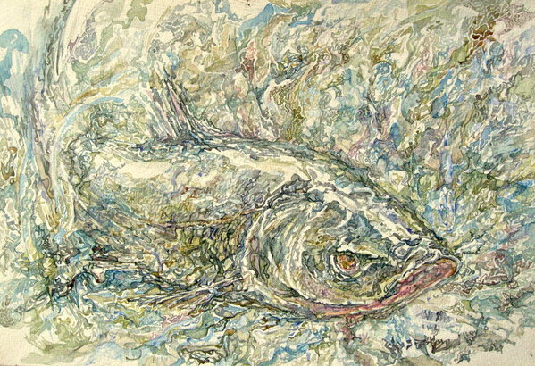 "Рыба" 1988г акварель художник Гадельшин Азат "Fish" 1988 watercolor artist Gadelshin Azat