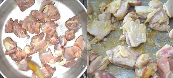 Фото: cooktoria.com  Обжариваем нарезанную курочку до золотистости