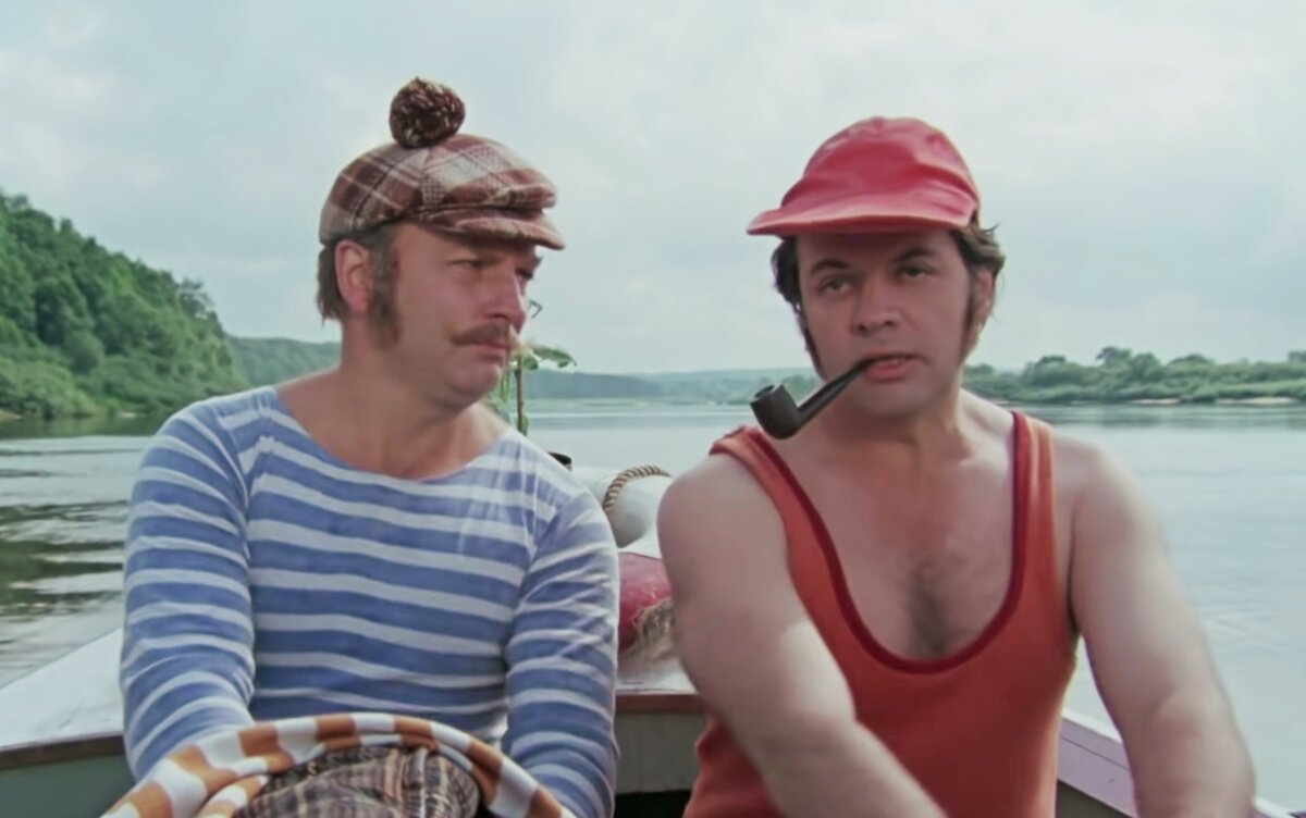 Михаил Державин и Александр Ширвиндт в фильме "Трое в лодке, не считая собаки", режиссер Наум Бирман, 1979 год.