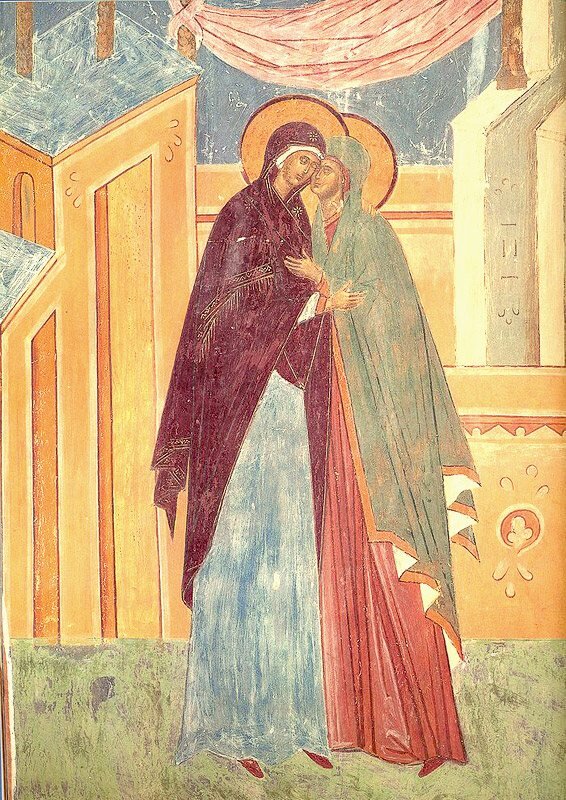 Встреча Марии и Елисаветы. Фреска Ферапонтова монастыря, Дионисий.