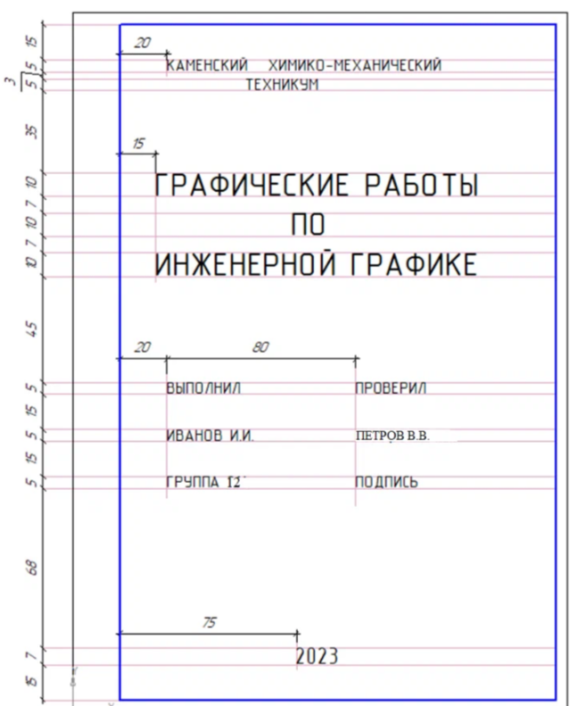 Титульный лист по черчению а4 образец с размерами