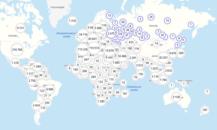 Карта мира по распространению COVID-19