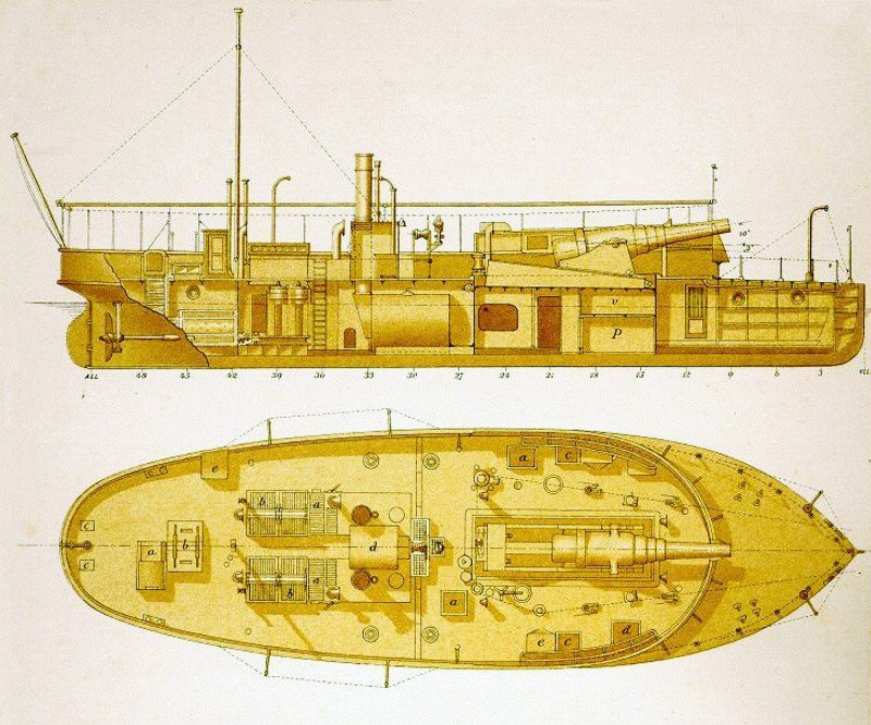 Схема устройства канонерских лодок Джона Рендела.