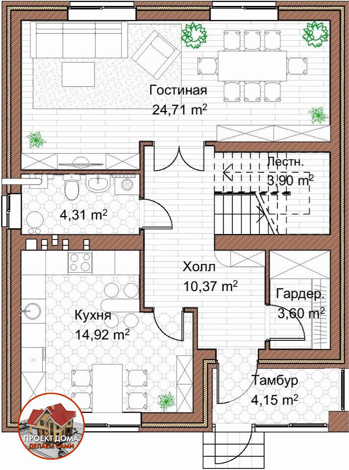 Небольшой утный дом из кирпича для полноценной семьи из 6 человек, общей площадью 135 м² ??