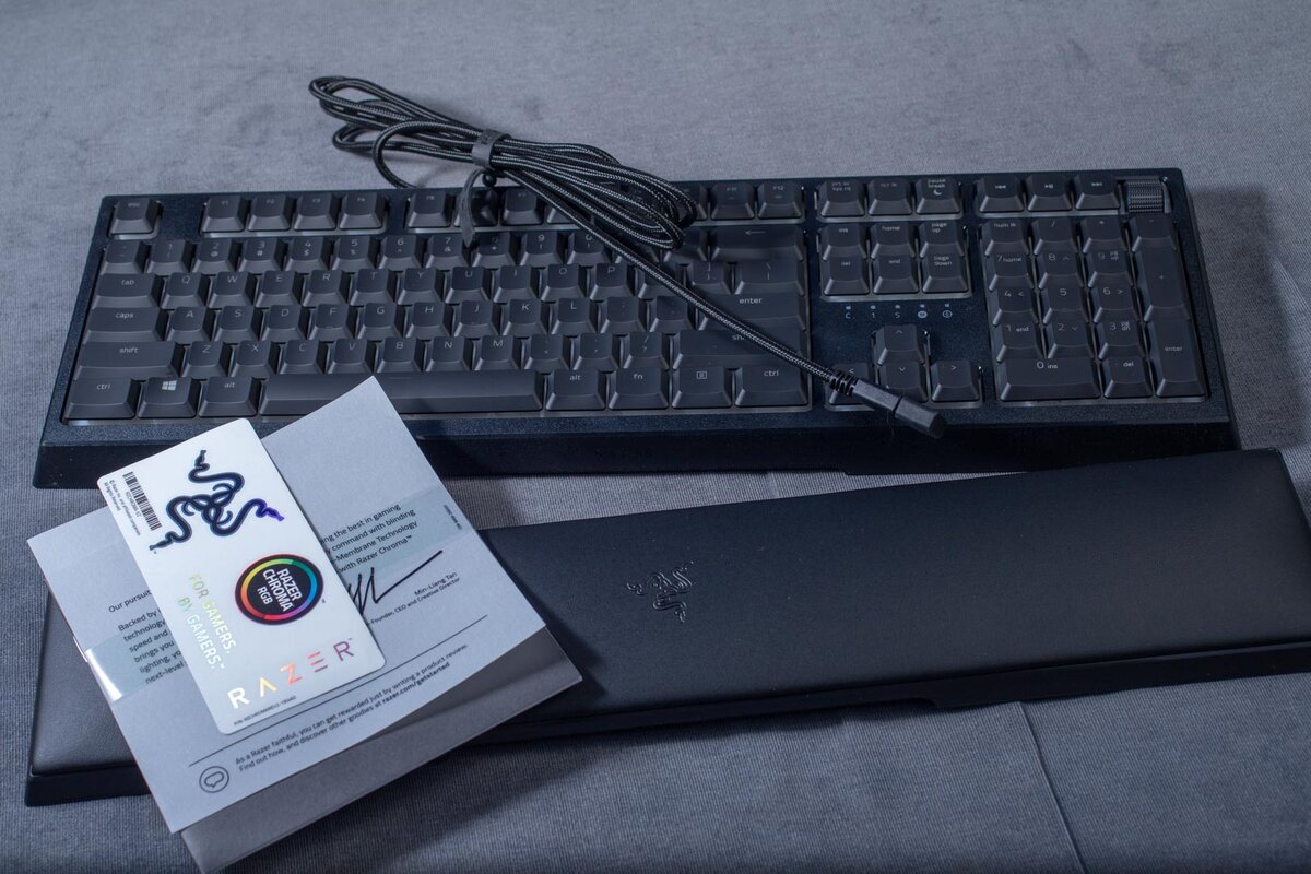 Одну из ключевых особенностей Razer Ornata V2 (мягкую подставку с покрытием из искусственной кожи) производитель назвал «Плюшевой Кожареттой» :)Клавиатура внутри защищена вставками из пены, а кнопки — пластиковым кожухом.Еще одна отличительная черта продукции Razer —  у всех USB-устройств есть колпачки для транспортировки, а кабель оснащен резиновой стяжкой.