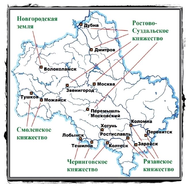 Карта древних городов Подмосковья