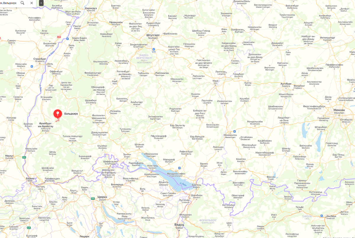 Вальдкирх расположен в 15 км от границы с Францией и в 60 км севернее швейцарского Базеля
