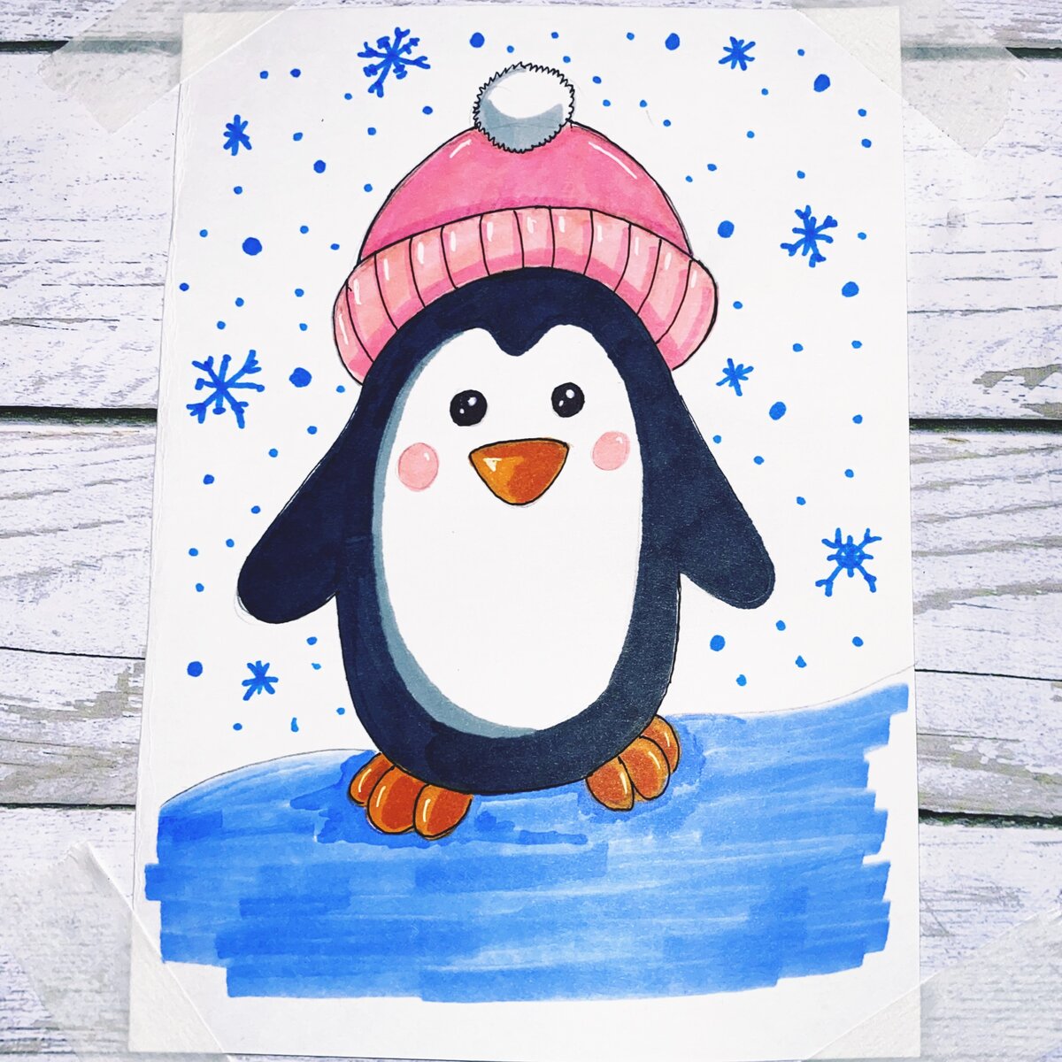 Пингвин рисунок для детей легкий поэтапно