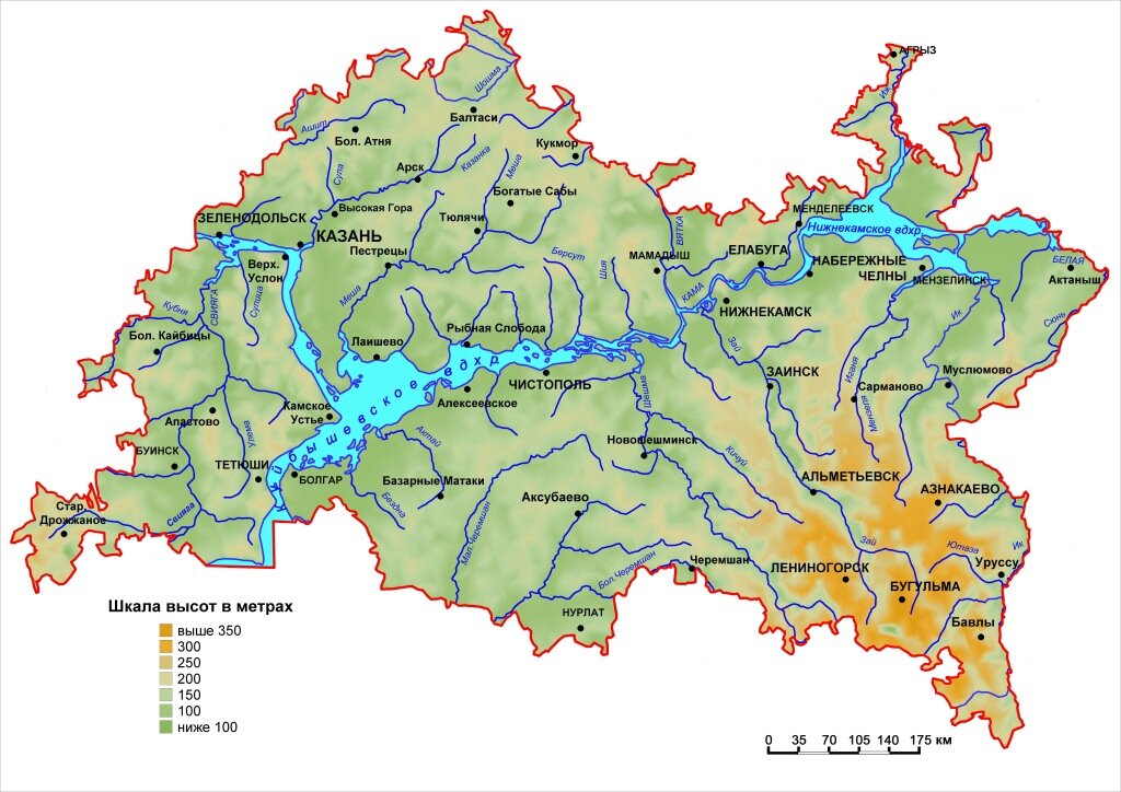 Карта рельефа татарстана