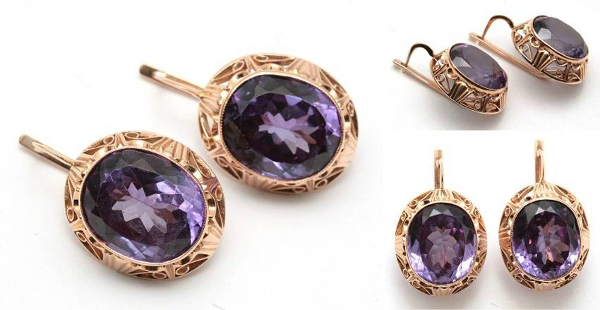 Серьги с корундами. Золото. Корунды оавальной формы. Россия, третья четверть XX в.