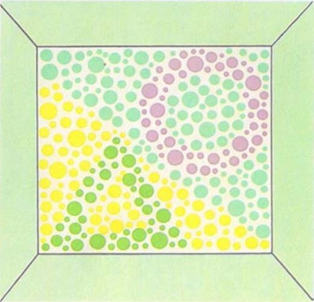 Рис. 2. На этом рисунке изображены круг и треугольник. Их увидят как дальтоники, так и люди с правильным цветовосприятием.