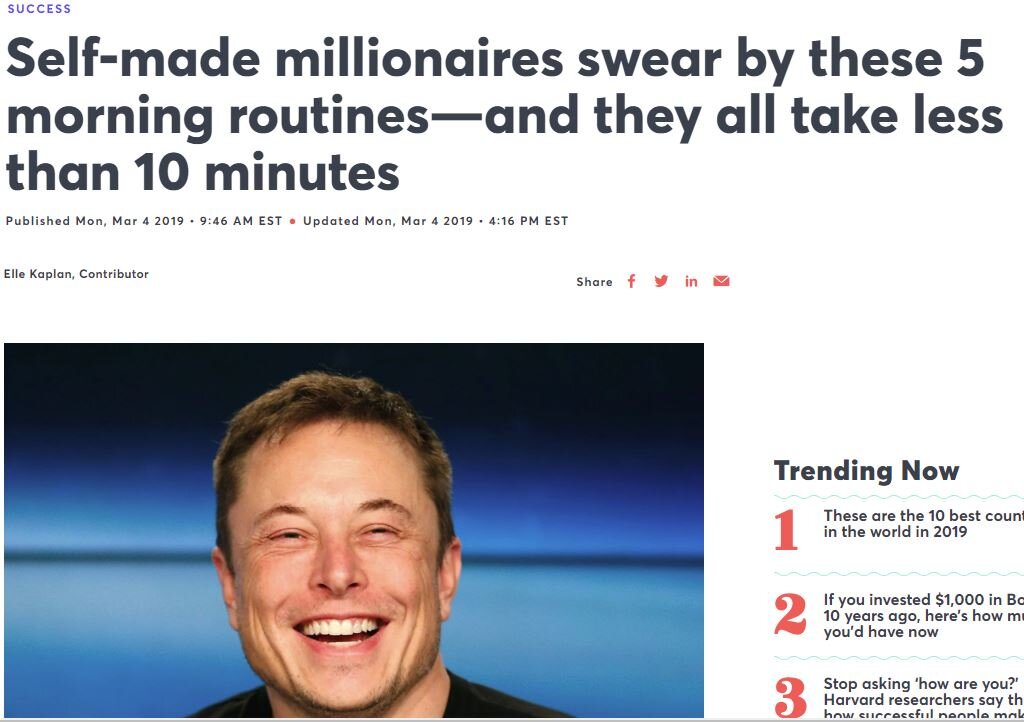 5 полезных привычек, на которые миллионеры тратят не больше 10 минут в день.