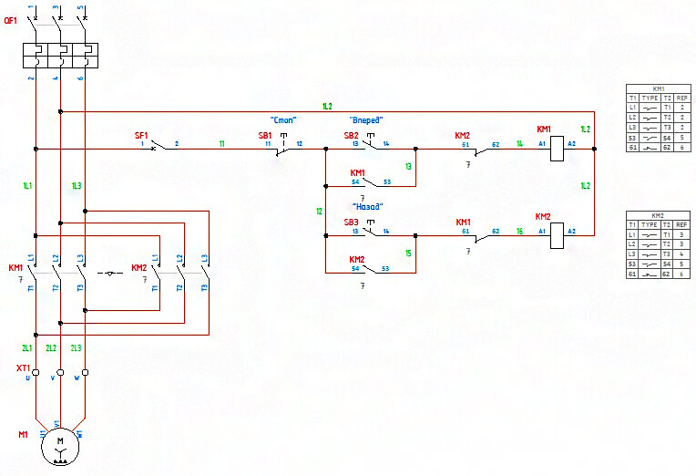 Реверс трехфазного двигателя схема