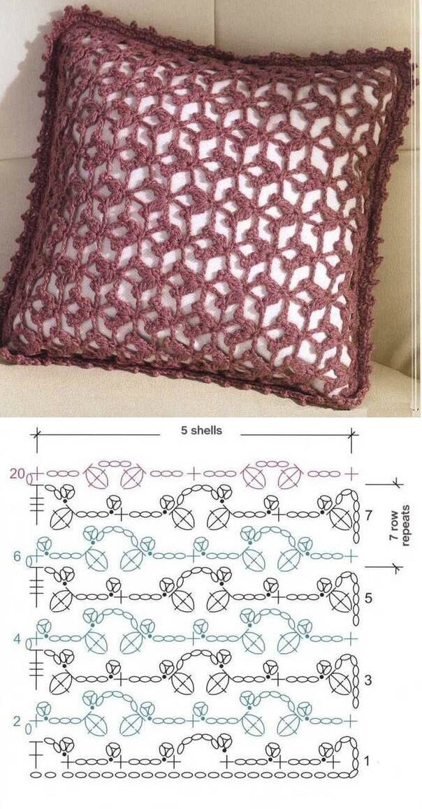 Вязание подушки крючком схемы и описание наволочки