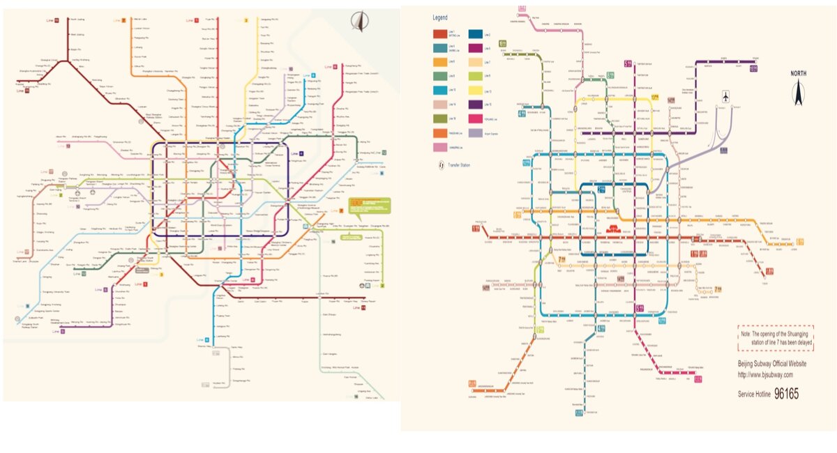 На фотографии: слева- схема метро Шанхая, справа Пекина. 
