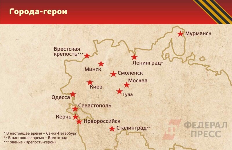 Карта с городами героями вов
