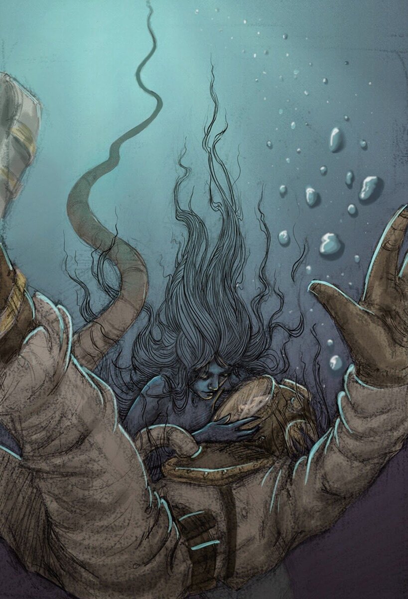 рисунок русалка и аквалангист 