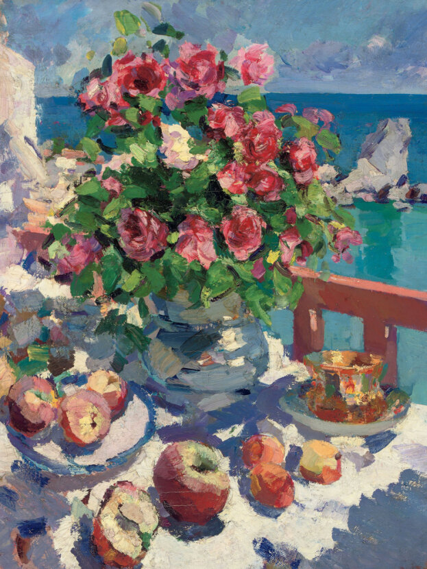 Фото. К.Коровин. Розы и яблоки, масло, 1912 г.