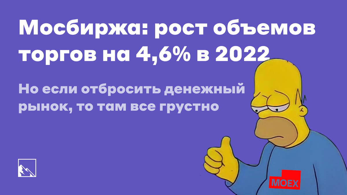 Мосбиржа: рост объемов торгов на 4,6% в 2022. Но если отбросить денежный рынок, то там все грустно