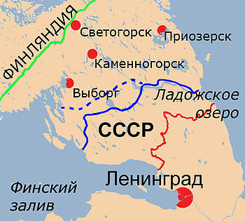 Красная линия - граница до 1939 г. Зеленая - желаемая СССР.