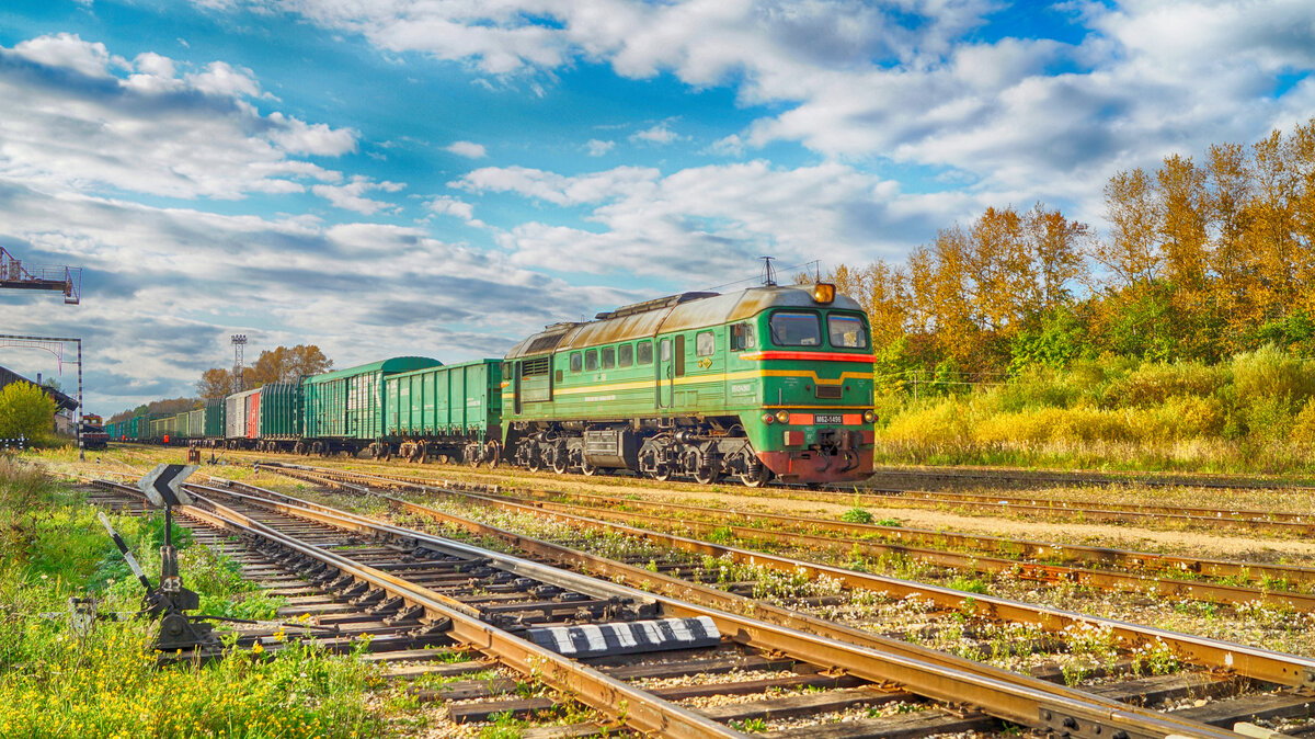 Грузовой поезд с тепловозом М62 на станции Селижарово, Тверская обл., ОКТ ж.д. Фото: Алексей Алексеев