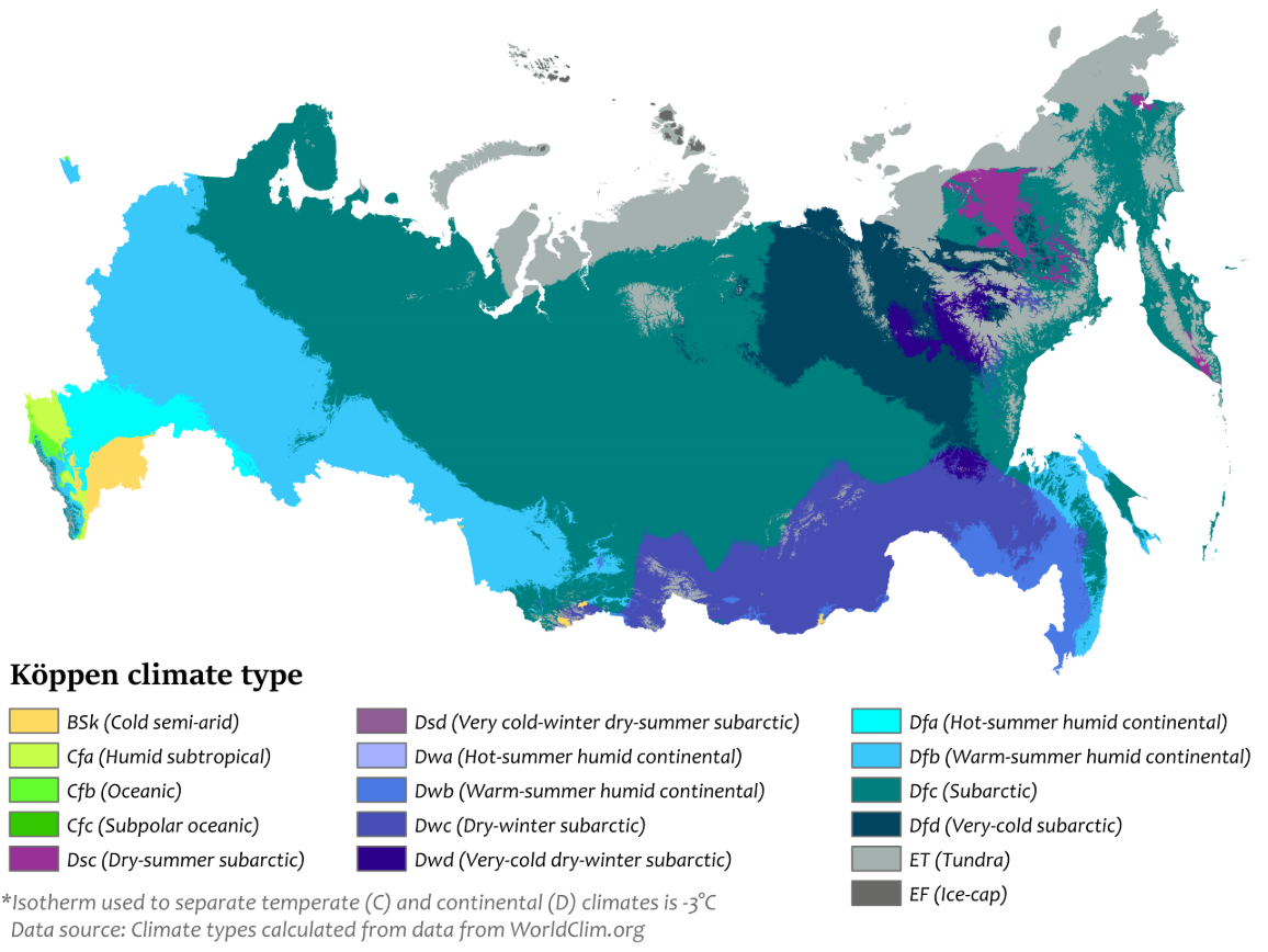 Немецкая карта климатических зон России