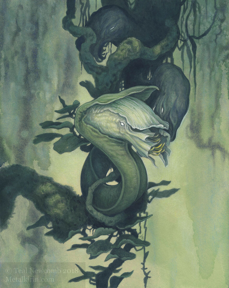 Рисунок лес с драконом акварелью