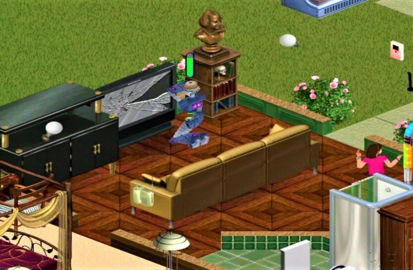 Серво чинит телевизор в The Sims: Livin' Large