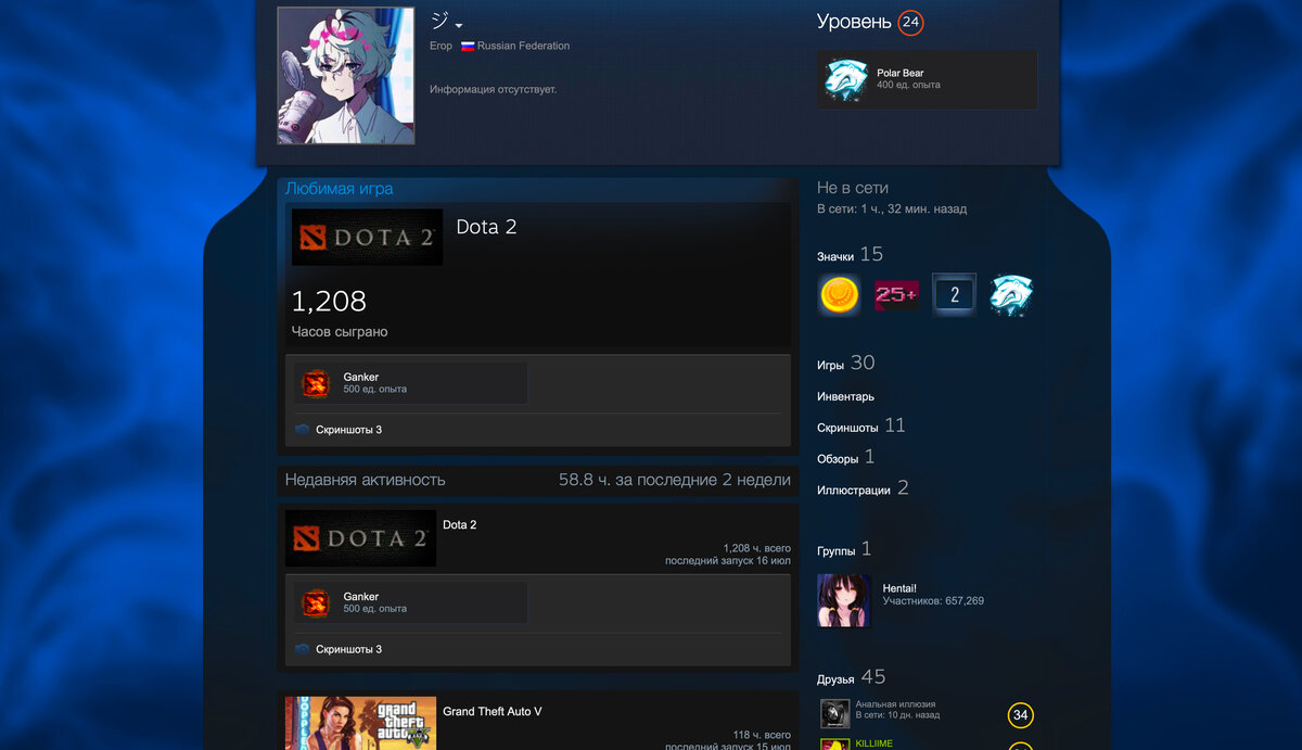 Пример фона профиля steam, с рамками по бокам