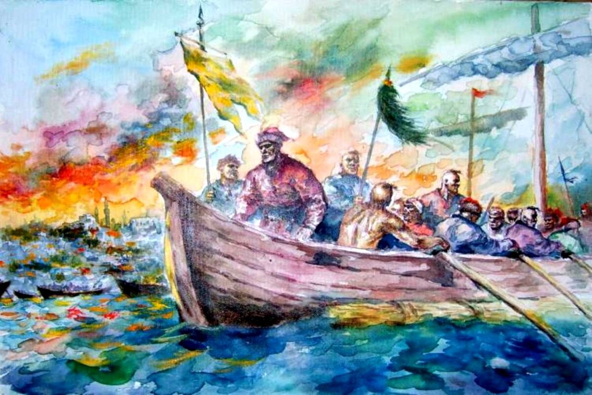 Запорожские казаки в море.