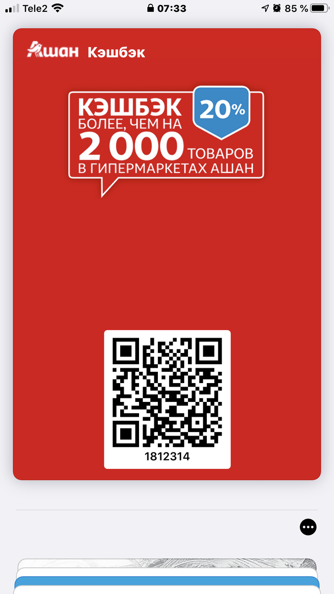 Вот так выглядит карточка виртуального кошелька на яблочном смартфоне