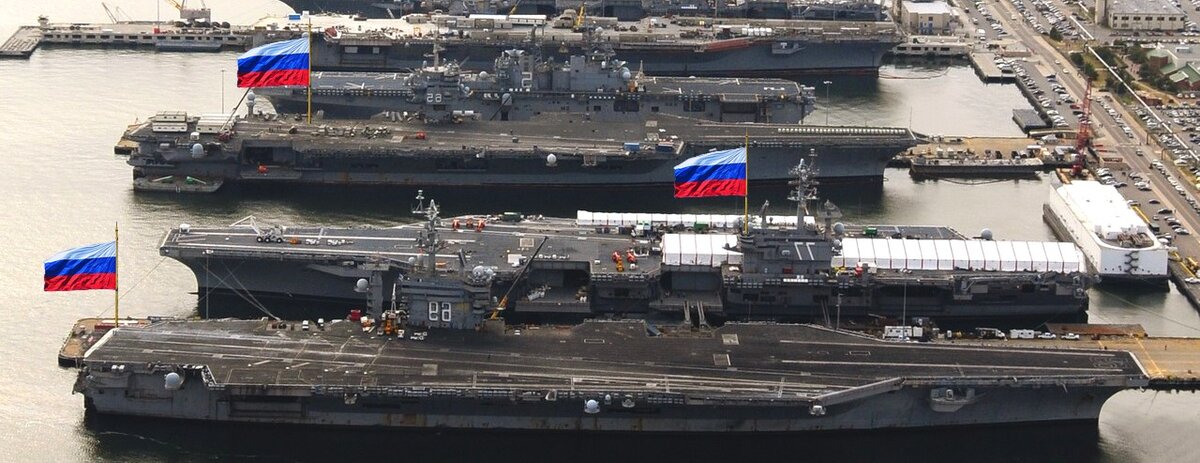 Эта картинка, страшный сон для США. Их корабли под нашими флагами.